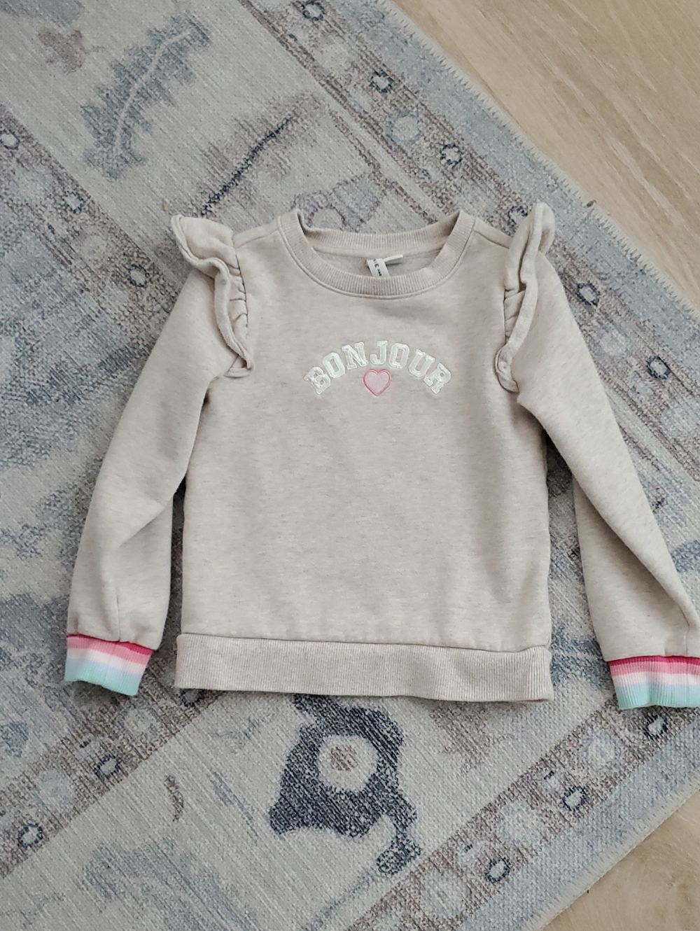 Janie and Jack Girls Bonjour Ruffle Shoulder Sweatshirt Sz5